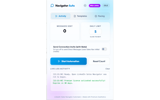 LinkedIn Sales Navigator Automator :: Automate messaging on LinkedIn Sales Navigator search results with human-like behavior.