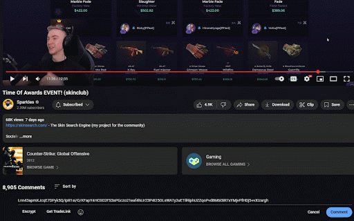 Sparkles Giveaway :: Enable YouTube users that are part of Sparkles community to encrypt their steam trade up urls.