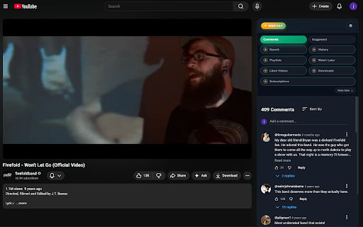 YouTube Independent Suggested Videos and Comments Scroll :: Keep watching while scrolling. Locks the video so you can browse suggested videos and comments uninterrupted.