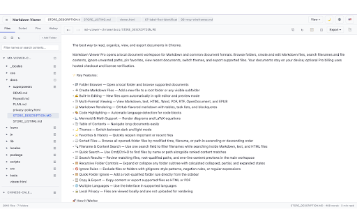 Markdown Viewer :: View and browse Markdown documents from local folders with a rich sidebar, history, and table of contents.