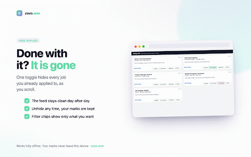 Cafe Tracker :: Mark jobs Applied, Interested or Rejected on hiring.cafe and hide the ones you are done with. Private, no account.