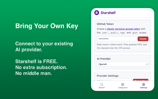 Starshelf :: Auto-categorize GitHub starred repos with AI
