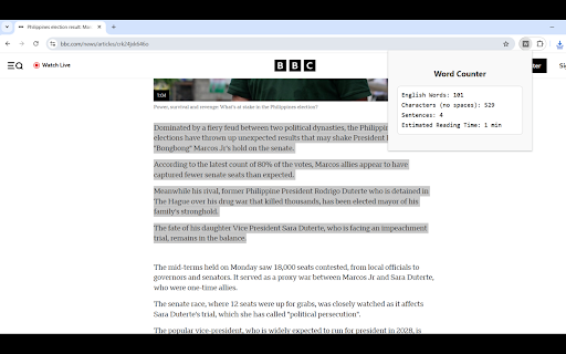 Word Counter :: Count English words, characters (no spaces), sentences, reading time, and top 5 frequent words — based on selected or all text