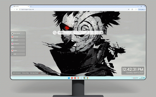 Obito Uchiha Live Wallpaper :: Obito Uchiha's masked face with glowing red Sharingan in dark monochrome Naruto art.