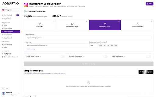 Acquify - Scraper & Outreach :: Connects your Instagram session to Acquify for lead scraping and outreach.