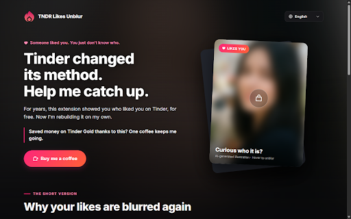 TNDR Likes Unblur for Tinder :: Shows who liked you on Tinder Web again, using the previous method.