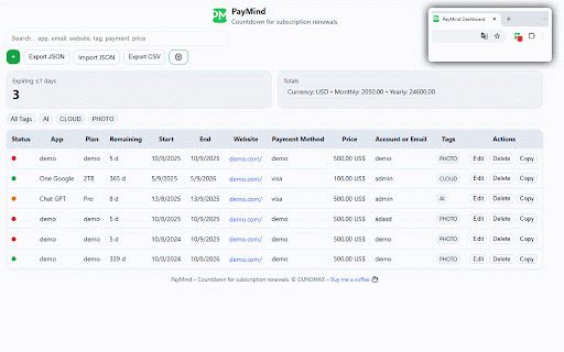 PayMind :: Countdown for subscription renewals. Secure, local-only data.