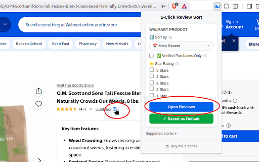 1-Click Review Sort (Amazon/Walmart) :: Quickly open product reviews sorted in the way that you like on Amazon and Walmart