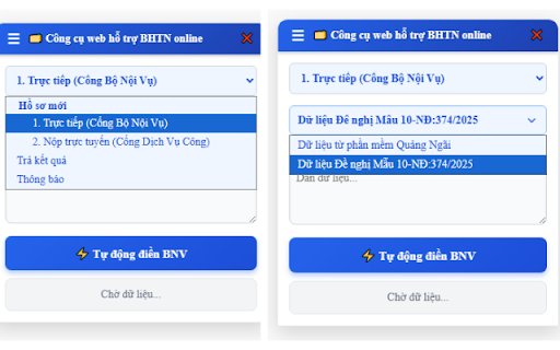 HMN_Công cụ web hỗ trợ chuyên viên giải quyết BHTN online :: Tự động điền thông tin hồ sơ Bảo hiểm thất nghiệp vào TTHC Bộ Nội Vụ