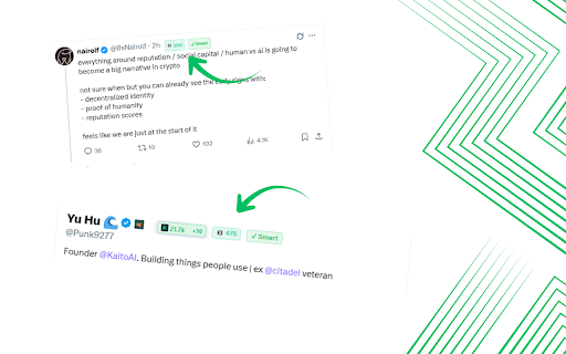 X Badge :: Shows Kaito Yaps, Wallchain X Score & Smart badges to reveal who’s real, active, and trusted on X.