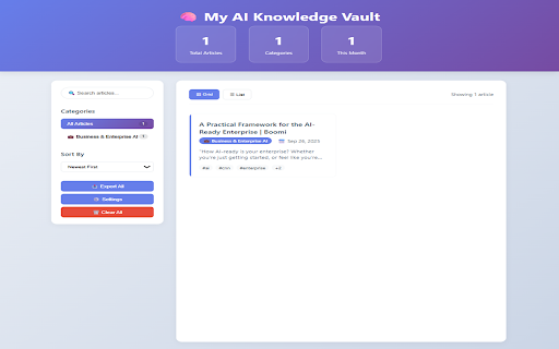 My AI Knowledge Vault :: Organize and collect AI-related articles with intelligent categorization and local storage across all AI domains.