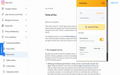 ClearTerms - T&C Summarizer :: Automatically detect and summarize Terms & Conditions with AI-powered analysis
