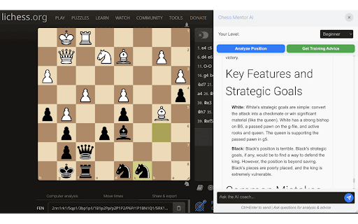 Chess Mentor AI :: Provides chess game analysis and AI tutoring for Chess.com and Lichess.