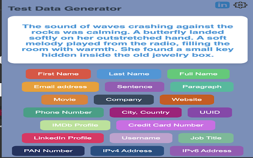 Test Data Generator :: Test Data Generator
Instantly generate a diverse range of random test data—Names, Emails, Phone Numbers, Websites, Sentences,…