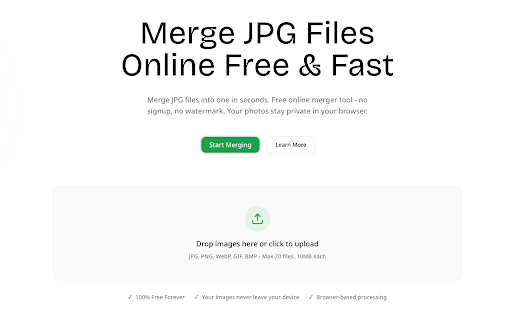 MergeJPG - Image Merger :: Free online JPG merger. Combine & merge multiple JPG/PNG images. No signup, no watermark. Safe, fast, works in browser.