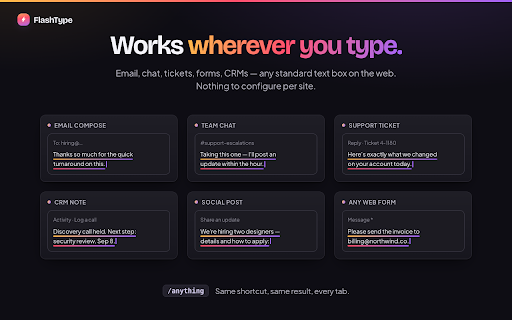 FlashType — Free Text Expander & Snippets :: Unlimited free text snippets that expand anywhere. No account, no limits. Import from Text Blaze, Magical & TextExpander.