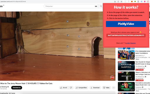 PinMyVideo :: Watch videos in a popup while browsing the web. Watch your favorite videos without losing focus