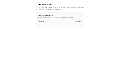 Coprepaste — Redact PII before pasting into AI :: Copy page text with PII redacted on-device before pasting into ChatGPT (or any AI). Names, emails, phones, secrets.