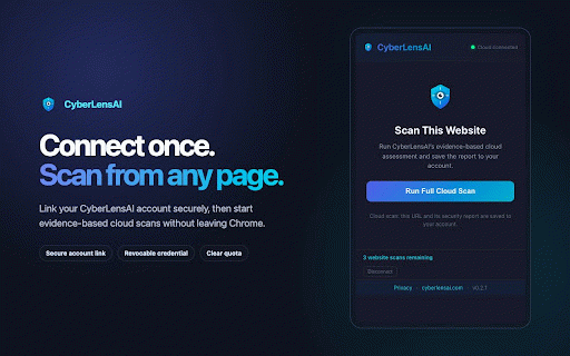 CyberLensAI Website Security Scanner :: Run a private page-level quick check or start a full CyberLensAI cloud security scan for the website in your active tab.