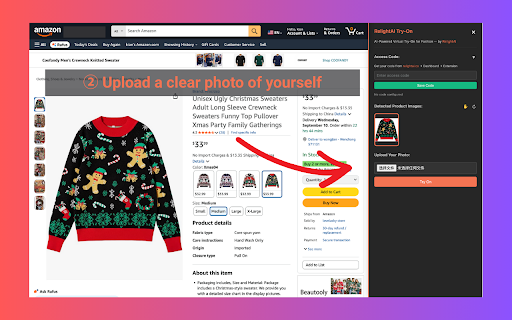 RelightAI Try-On :: AI-powered virtual try-on for clothing on shopping websites. Upload your photo and see how clothes look on you before purchasing.