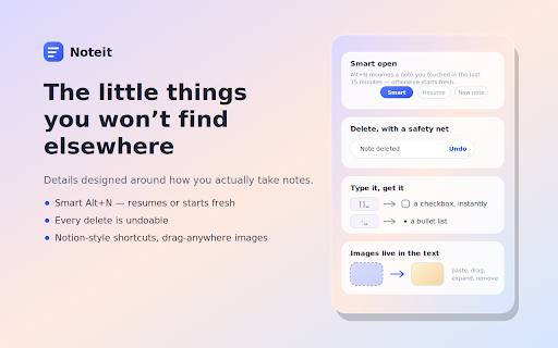 Noteit — Notes, To-Do List & Reminders :: Fast, private notes in your browser. Rich text, checklists, tables, reminders, web clipper, and export to TXT/MD/PDF.