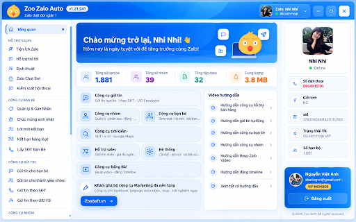 Zoo Zalo Auto :: Trọn bộ công cụ hỗ trợ Zalo Marketing từ A đến Z, hỗ trợ chăm sóc, tìm kiếm, tối ưu khách hàng. Đây là một sản phẩm từ Zoo Soft!