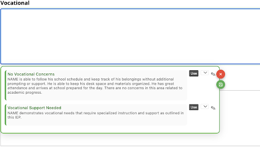 SEIS IEP Assistant :: Template verbiage assistant for SEIS IEP forms with field-specific templates, custom template creation, and individual customization