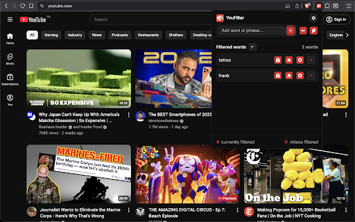YouFilter - Hide Unwanted YouTube Videos :: Filter keywords and phrases to hide unwanted videos on YouTube.