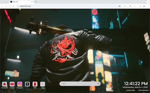 Cyberpunk 2077 Samurai Jacket Live Wallpaper :: One of the most epic gaming live wallpapers for Chrome – featuring the Cyberpunk 2077 Samurai jacket style.