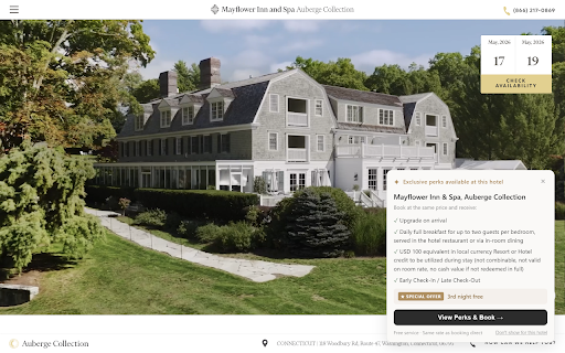Luxury Hotel Offers :: Get notified when a hotel you're browsing has exclusive perks: complimentary breakfast, room or suite upgrades, credits and more.