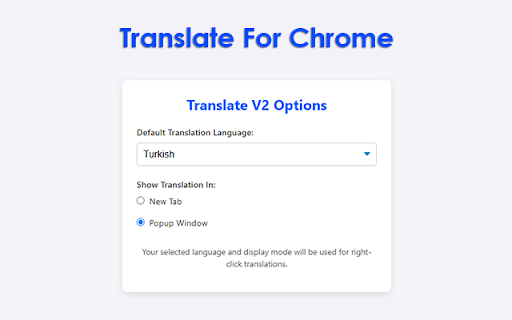 Translate For Chrome Extension :: Select text on a page to instantly translate it.