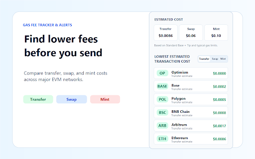 Gas Fee Tracker & Alerts :: Track gas fees across major EVM networks and get notified when fees drop below your target.