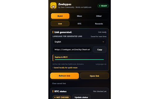 Zeebypas :: Zeebypas by Zeen Community — generate KYC links and check status quickly on Bybit and MEXC.