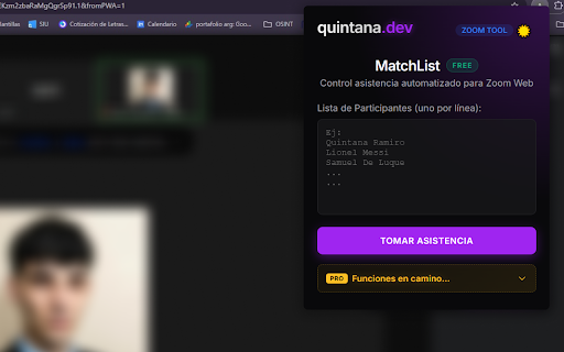 MatchList: Asistencia Inteligente para Zoom Web :: Control de asistencia automatizado. Escanea participantes, cruza datos con tu lista oficial y exporta reportes.