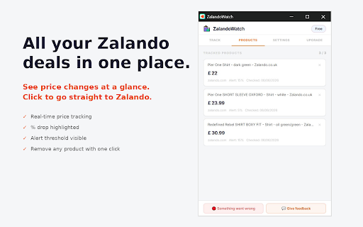 ZalandoWatch - Zalando Price Tracker :: Track prices on Zalando. Get email alerts 24/7 when prices drop, even when Chrome is closed.