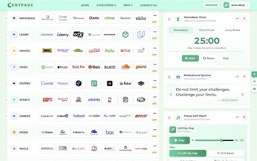 CentPage – Productivity New Tab | Internet StartPage :: Turn every new tab into a powerful productivity dashboard with bookmarks, widgets, search, notes, and more.