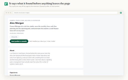 careerify for LinkedIn :: Send your own LinkedIn profile to your careerify account, so it can suggest a sharper headline and About section.