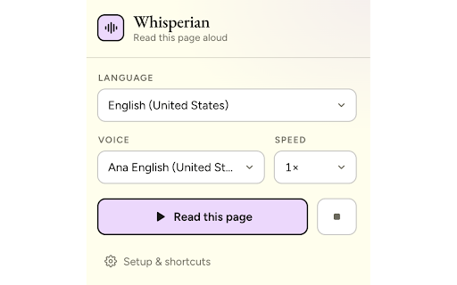 Whisperian — Read Aloud :: Read any web page aloud with live word-level highlighting and click-to-skip, powered by the Vaani TTS API.