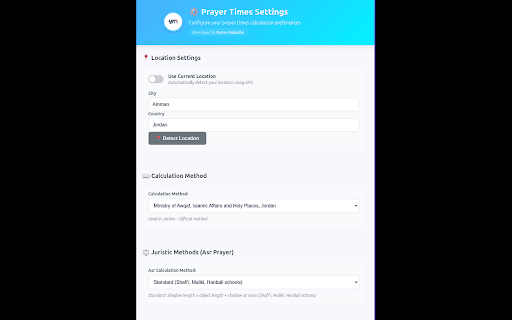 Prayer Times Calculator :: Calculate accurate Islamic prayer times with custom settings. Created by Yazan Majadba.