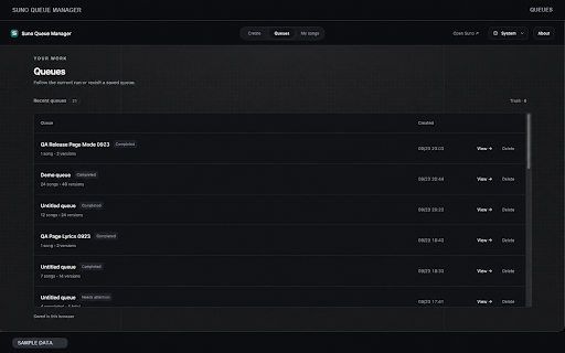 Suno Queue Manager :: Prepare Suno generation queues, submit them safely, and review the results.