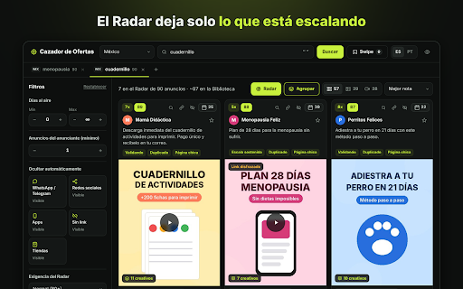 Cazador de Ofertas :: Encuentra las ofertas que están escalando en la Biblioteca de Anuncios de Meta — pensado para el mercado hispano.