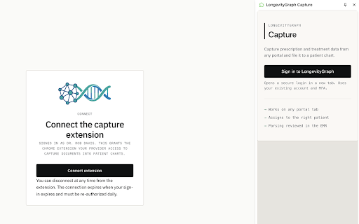 LongevityGraph Capture :: Capture portal data and file it to a patient chart in LongevityGraph.