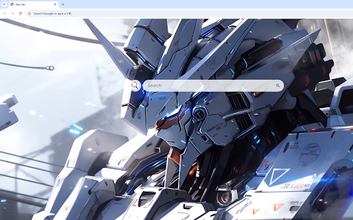 Gundam Live Wallpaper :: White Gundam robot with visible head and chest, blue light particles, and light smoke in the background.