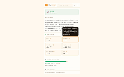 Mila — AI Stock Analyzer :: AI stock analysis in a friendly sidebar. Works on any page — including your brokerage. Invest with confidence.