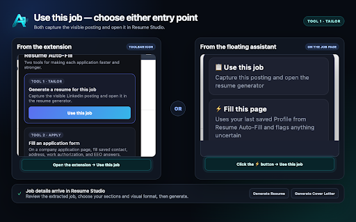 Resume Auto-Fill: Application Filler :: Captures job postings and fills repeated application questions from your saved applicant profile.
