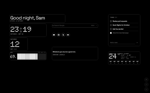 DotTab: Minimal New Tab Dashboard & Widgets :: Replace your new tab with a clean dot-matrix dashboard: clock, tasks, notes, weather, pomodoro, habits, games. Drag on a grid.
