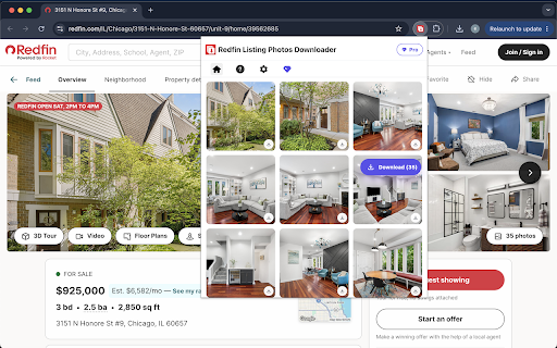 Redfin Listing Photos Downloader :: Save Redfin listing photos and property images instantly for listing materials, marketing content, and property research.