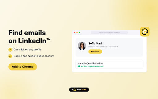 Email Finder by Mailsumo :: Find verified email addresses by company domain or person name. Every result is checked before you see it.