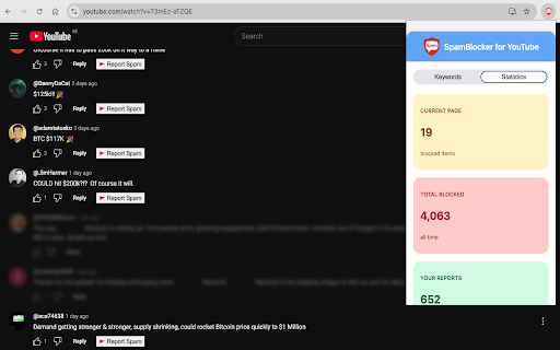 SpamBlocker for Youtube :: Detect, hide, and report spam or bot comments on YouTube using blocklist and community reporting.