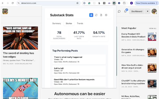 Substack Enhanced Stats :: Quickly analyze and visualize your Substack publication statistics with enhanced charts and summaries.